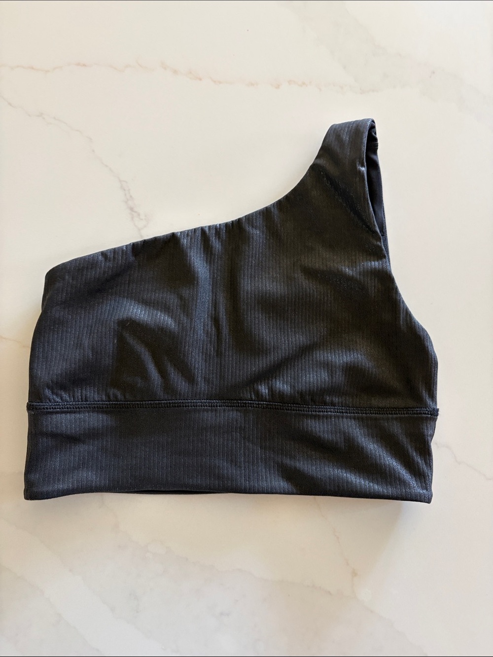 One-Shoulder Black Ribbed Sports Bra